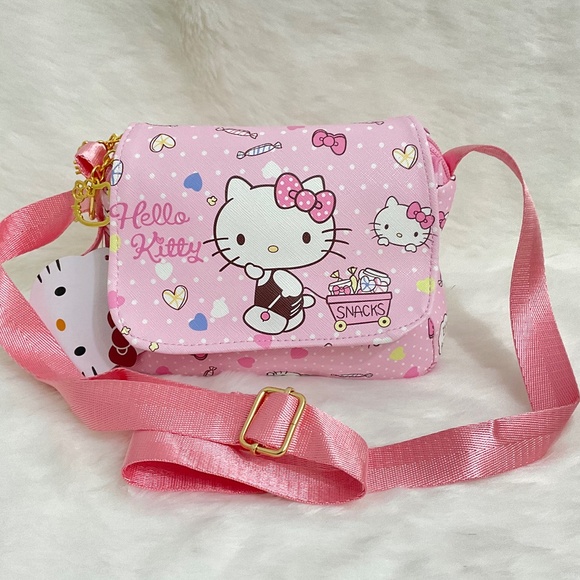 Super Cute Hello Kitty with Snack Cart Hand/Shoulder/Body Bag with Double Zipper - Picture 2 of 7